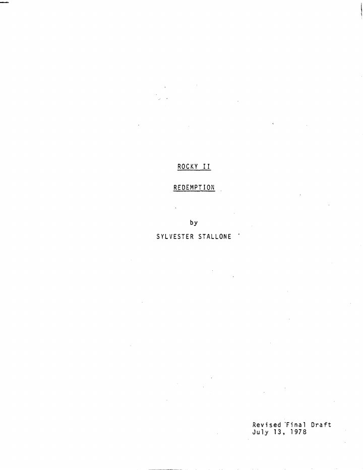 Rocky II screenplay first page