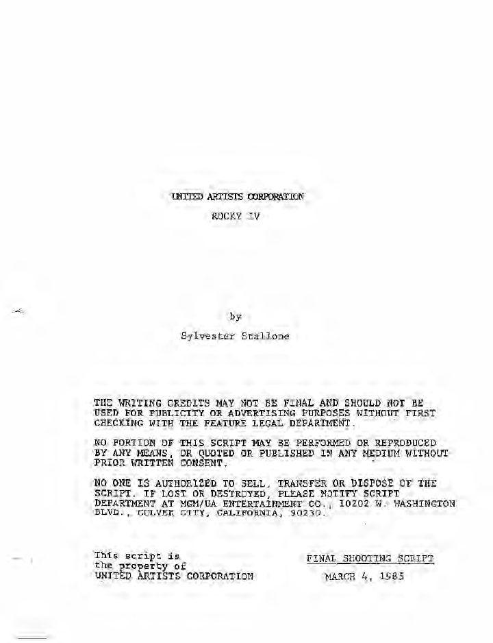 Rocky IV screenplay first page