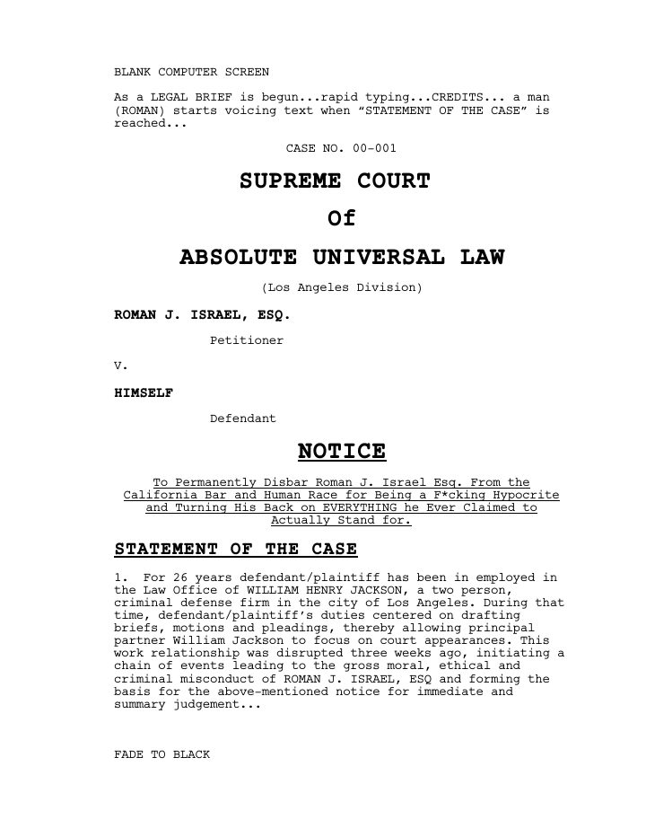 Roman J. Israel, Esq. screenplay first page