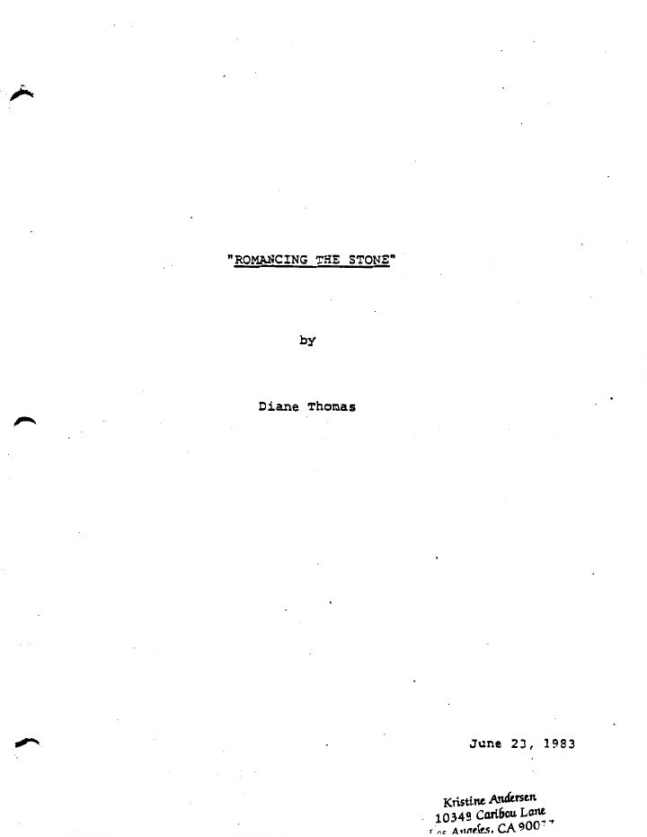 Romancing the Stone screenplay first page