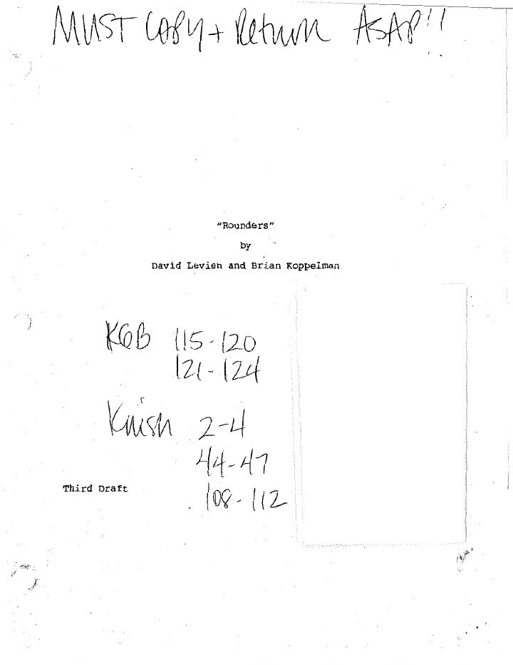 Rounders screenplay first page