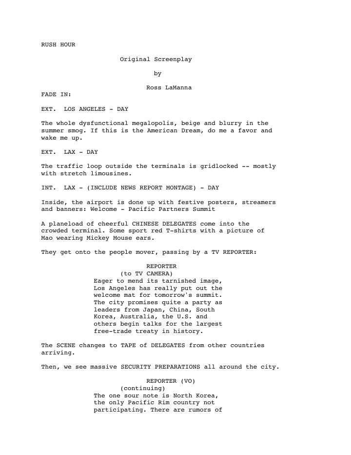 Rush Hour screenplay first page