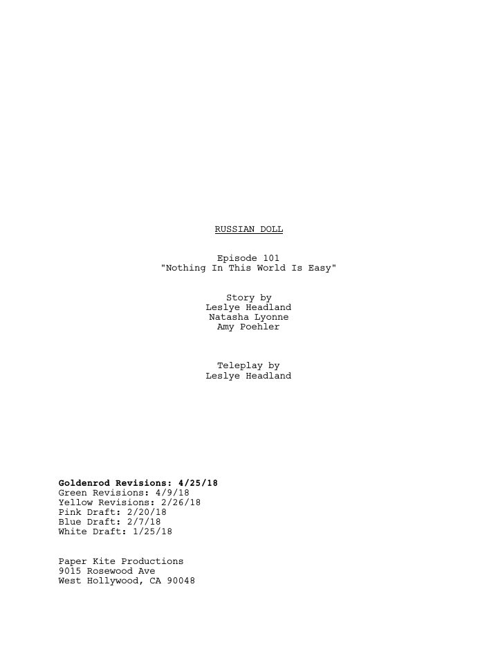 Russian Doll: 101: Nothing in This World Is Easy screenplay first page