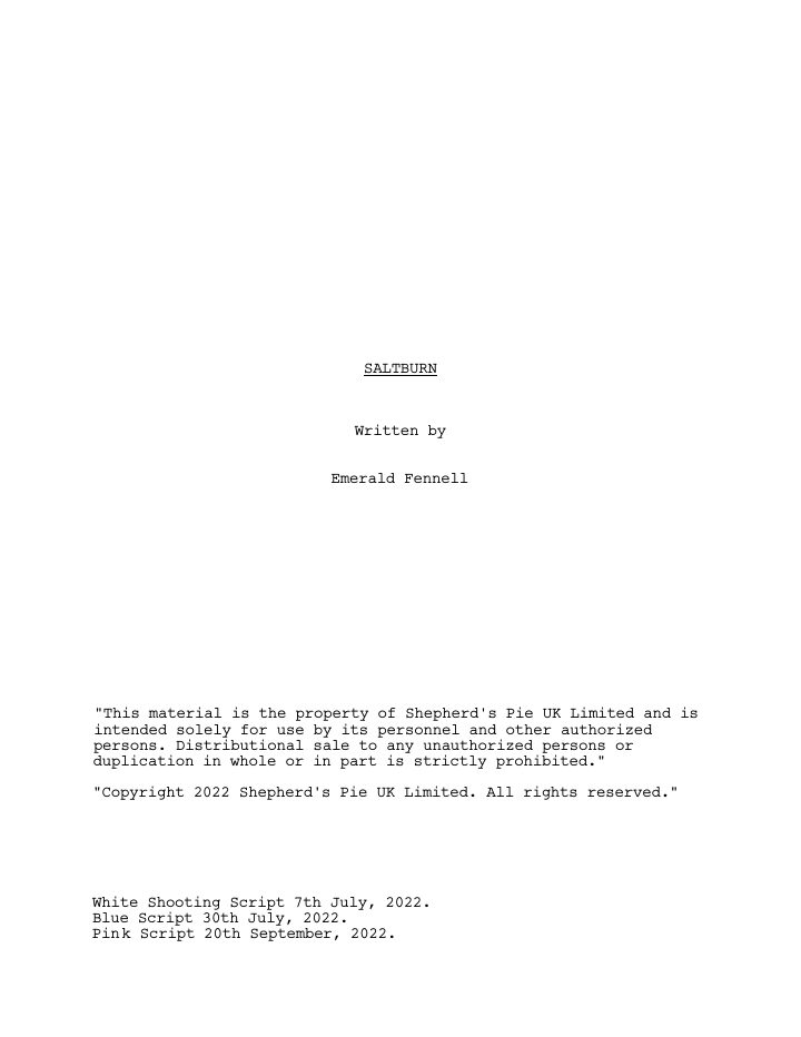 Saltburn screenplay first page