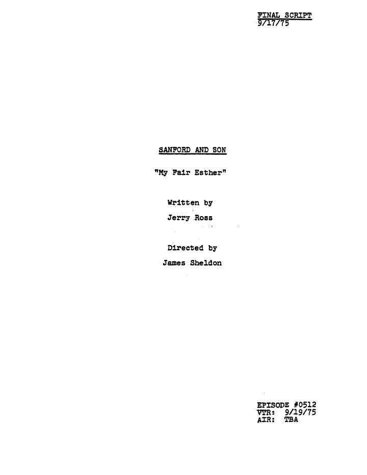 Sanford and Son: 509: My Fair Esther screenplay first page