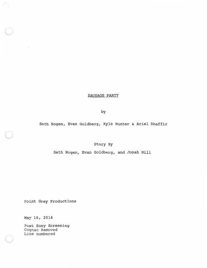 Sausage Party screenplay first page