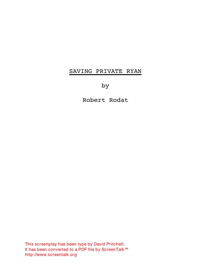 Saving Private Ryan screenplay first page