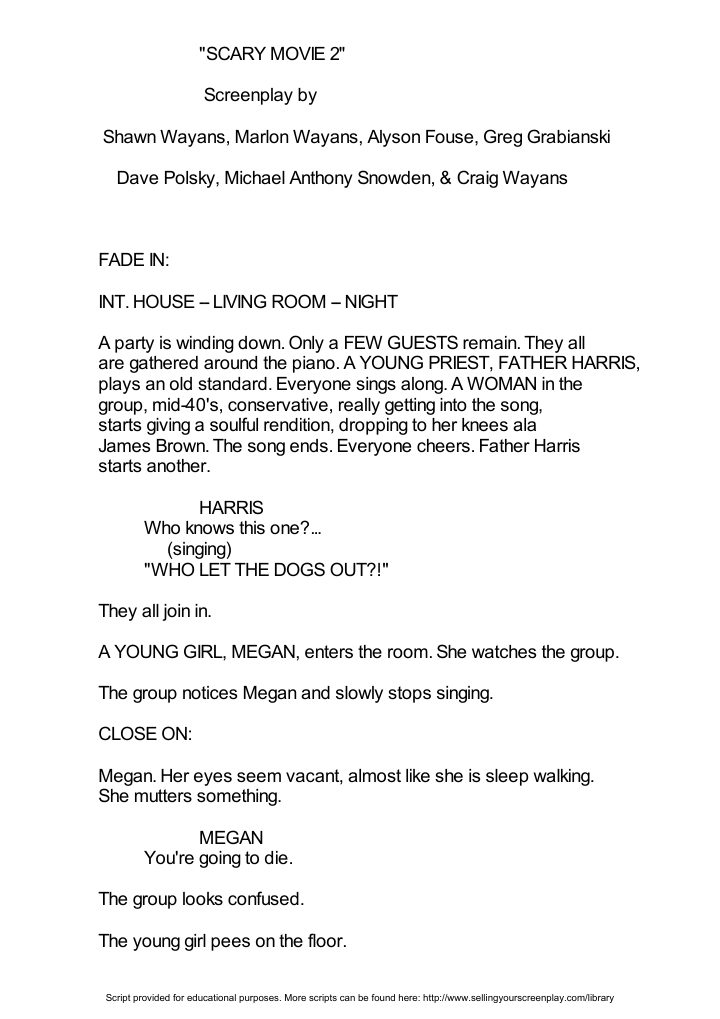 Scary Movie 2 screenplay first page