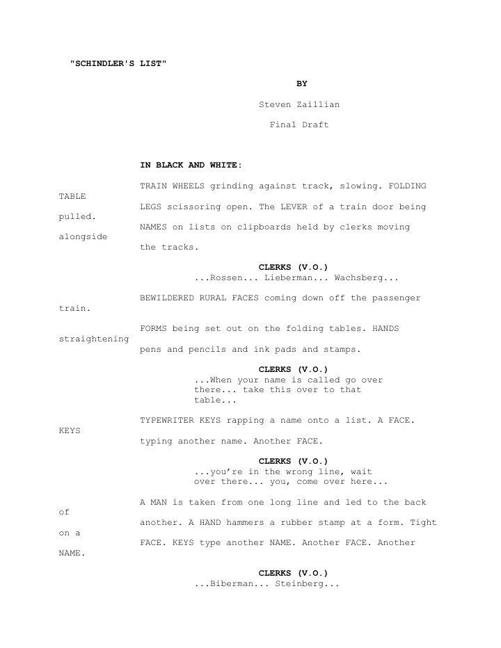 Schindler's List (1993) screenplay PDF first page