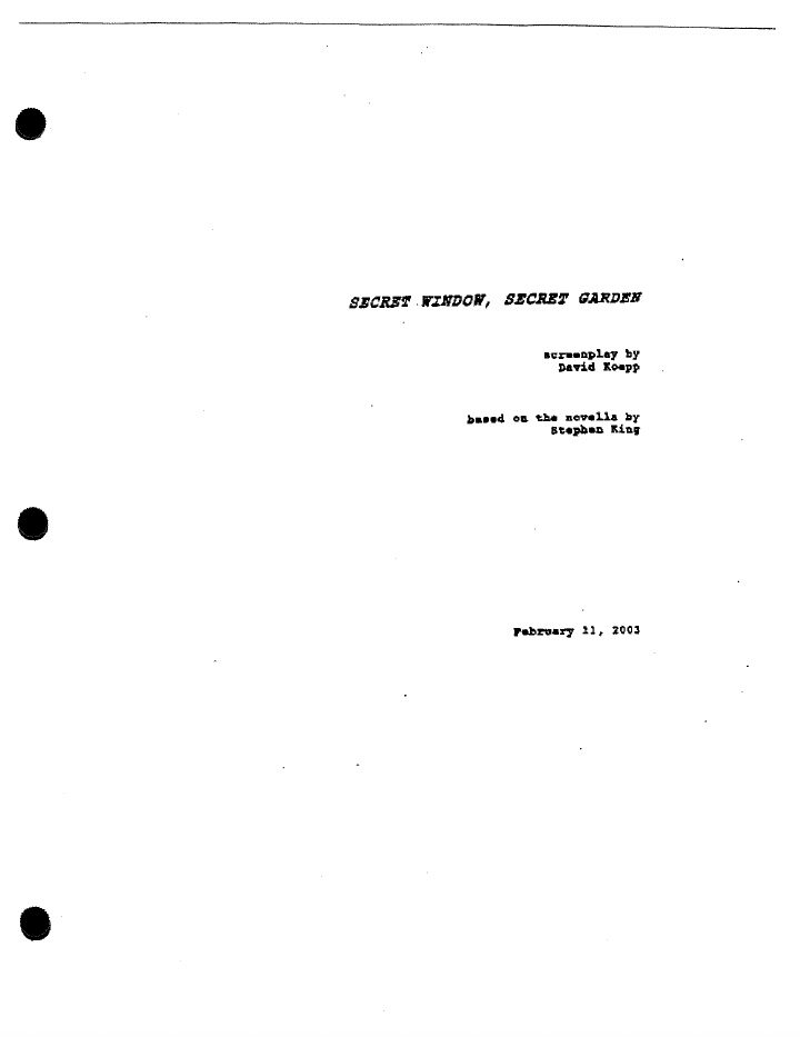 Secret Window screenplay first page