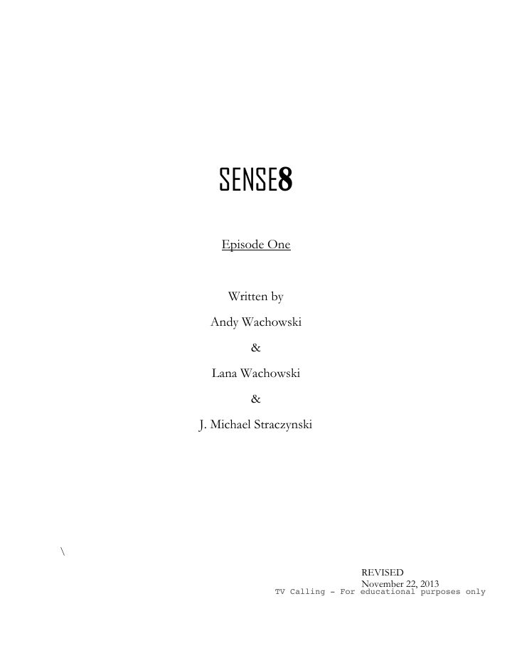 Sense8: 101: Limbic Resonance screenplay first page