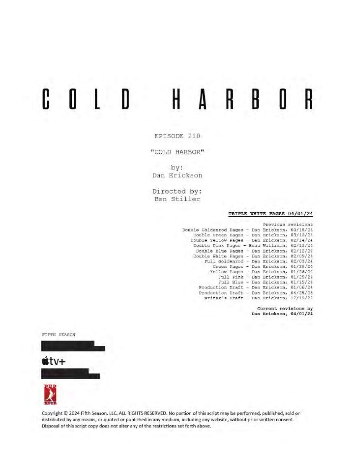 Severance: 210: Cold Harbor screenplay first page