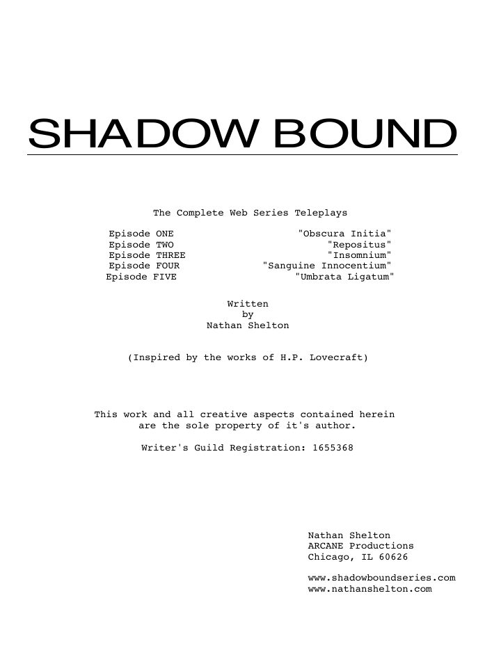 Shadow Bound: 100: All Episodes screenplay first page