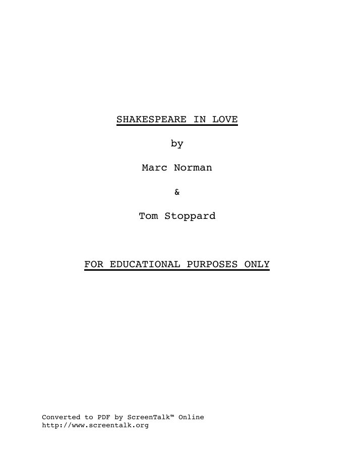 Shakespeare in Love screenplay first page