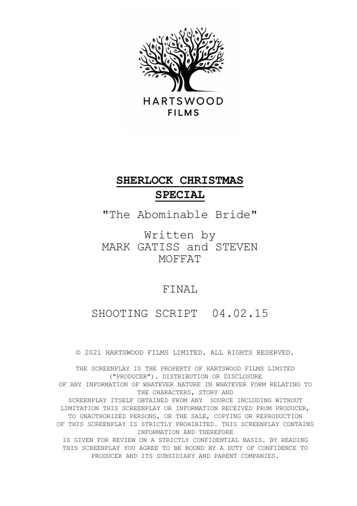 Sherlock: 401: The Abominable Bride screenplay first page