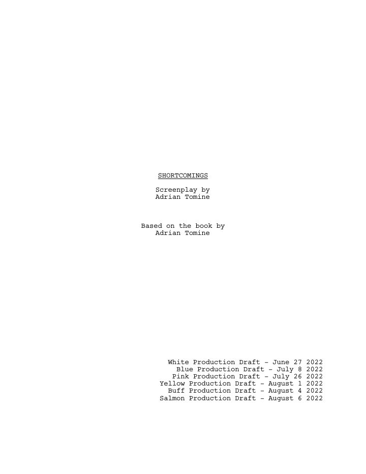 Shortcomings screenplay first page