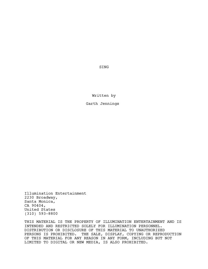 Sing screenplay first page