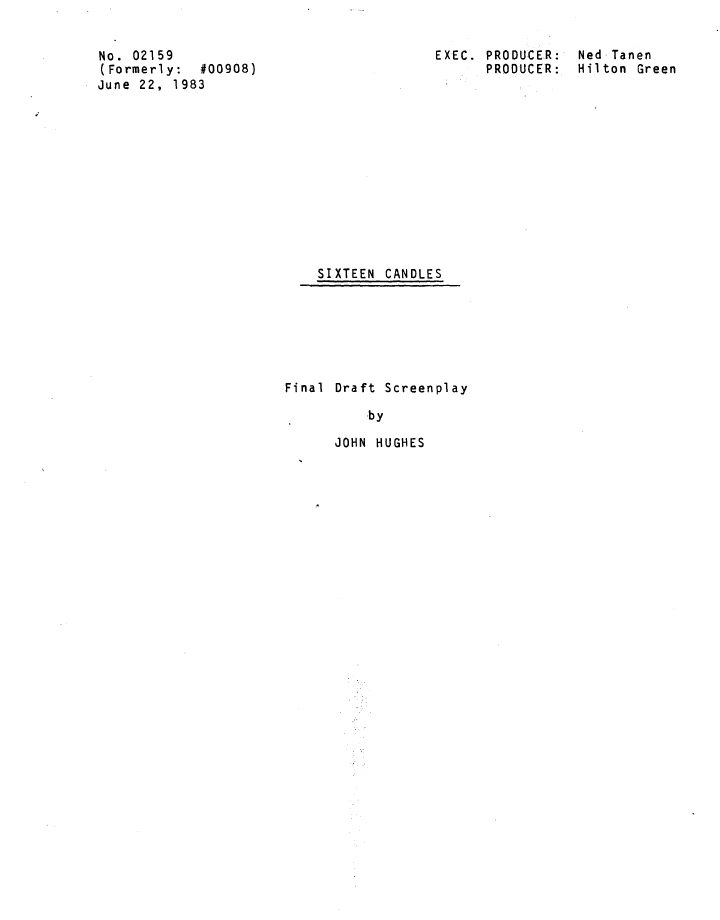 Sixteen Candles screenplay first page