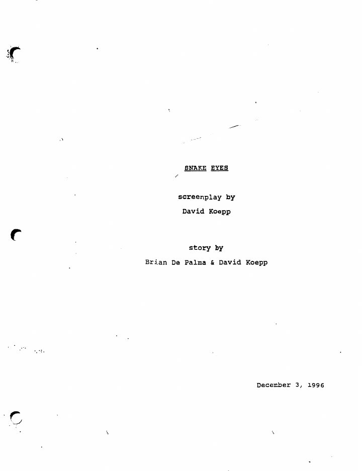 Snake Eyes screenplay first page