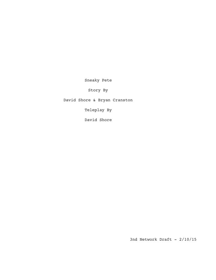 Sneaky Pete: 101: Pilot screenplay first page