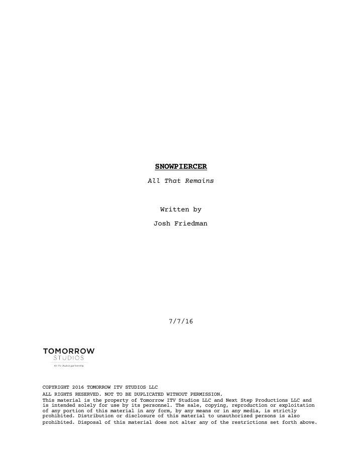 Snowpiercer: 101: First, the Weather Changed screenplay first page