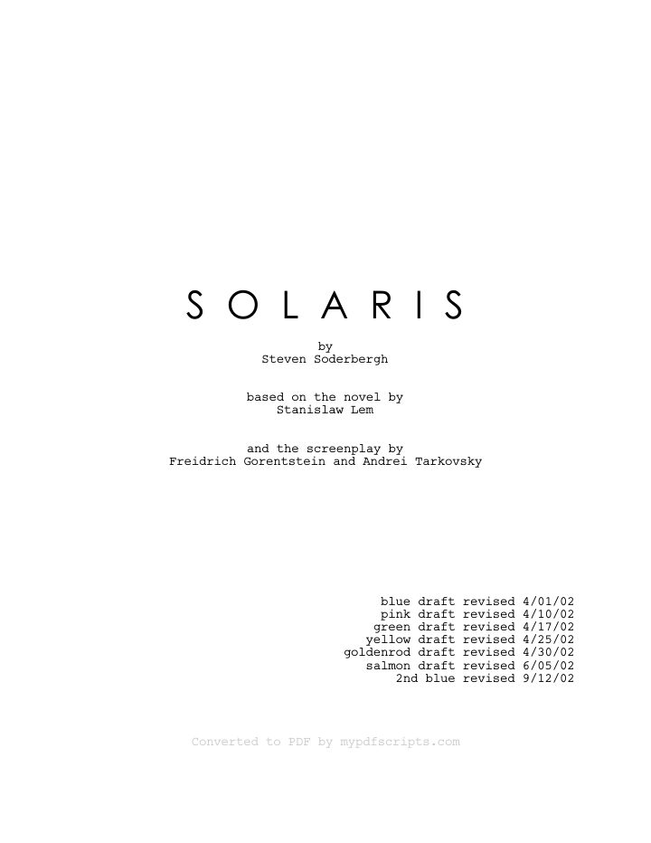 Solaris screenplay first page