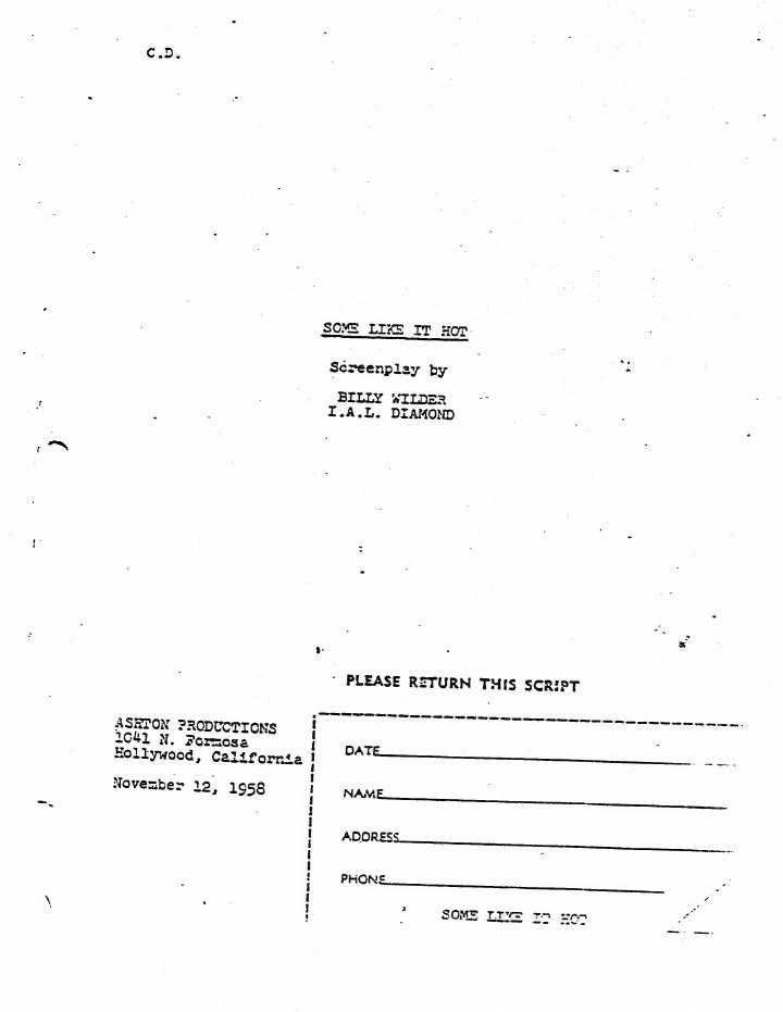 Some Like It Hot (1959) screenplay PDF first page