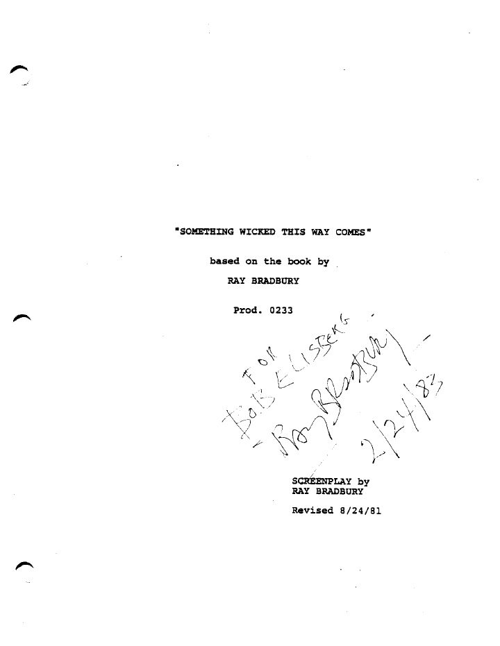 Something Wicked This Way Comes screenplay first page