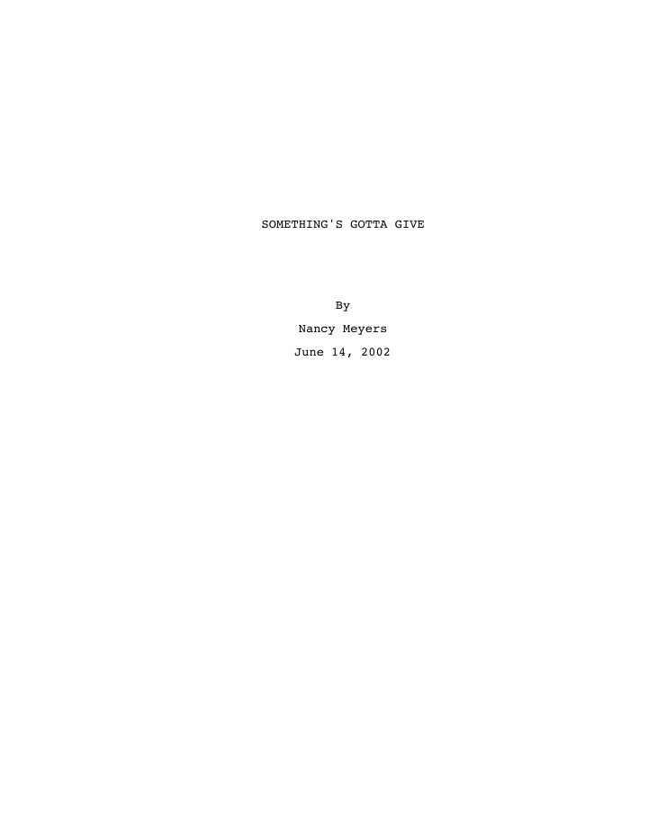Something's Gotta Give screenplay first page
