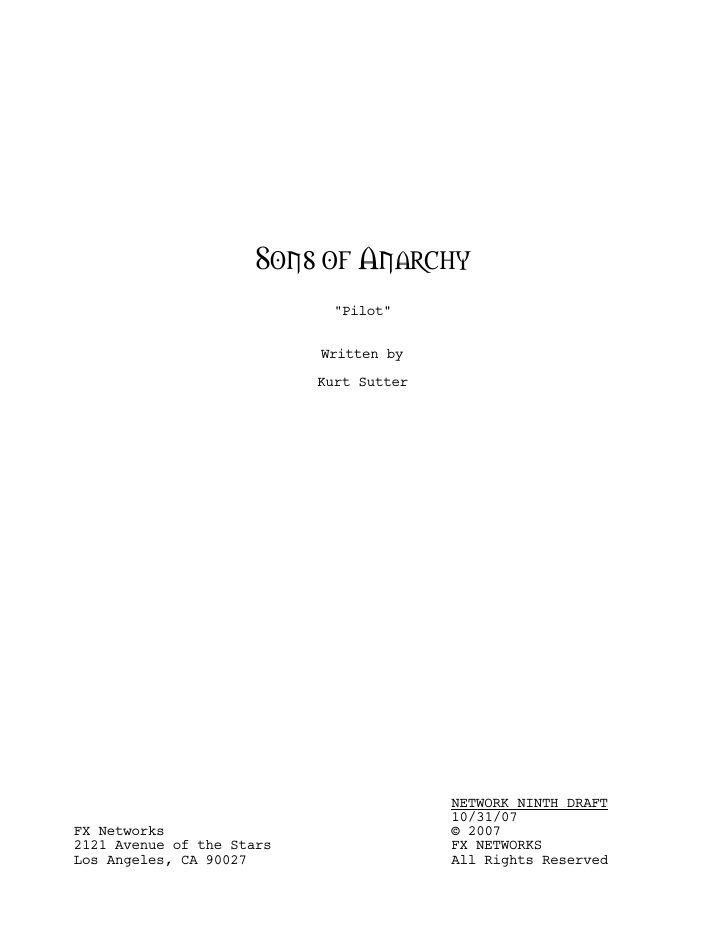 Sons of Anarchy: 101: Pilot screenplay first page