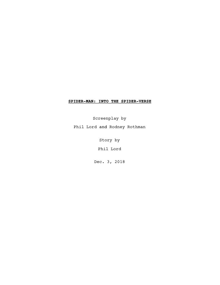 Spider-Man: Into the Spider-Verse screenplay first page
