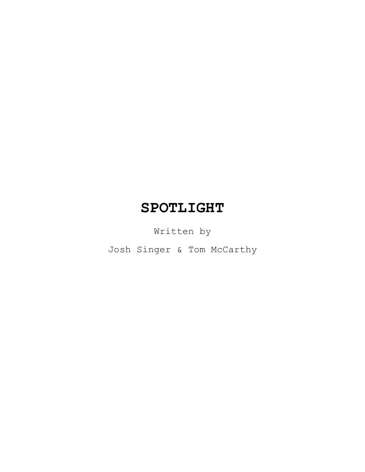 Spotlight screenplay first page
