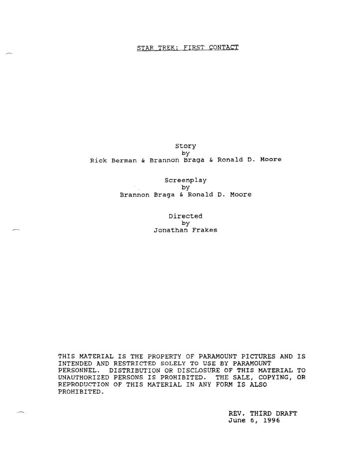 Star Trek: First Contact screenplay first page