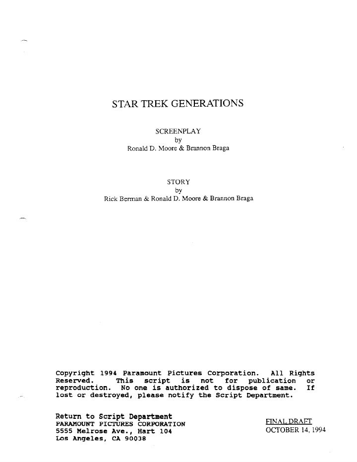 Star Trek: Generations screenplay first page