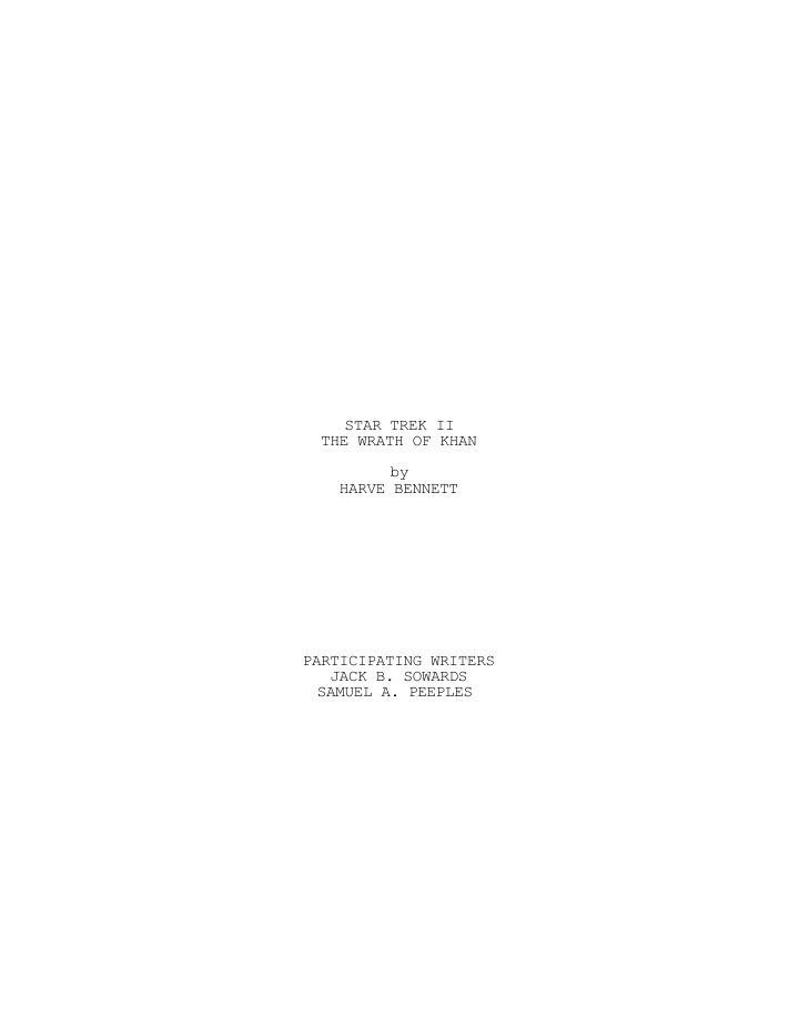 Star Trek II: The Wrath of Khan screenplay first page