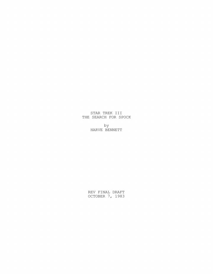 Star Trek III: The Search for Spock screenplay first page