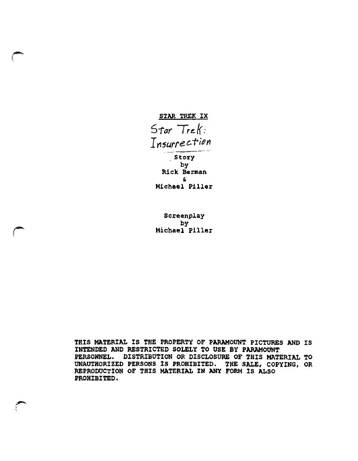 Star Trek: Insurrection screenplay first page