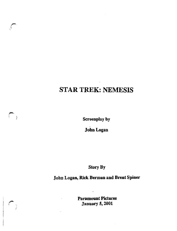 Star Trek: Nemesis screenplay first page