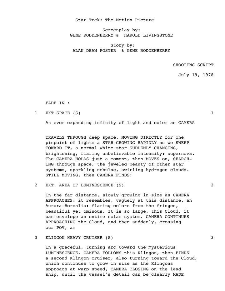 Star Trek: The Motion Picture screenplay first page