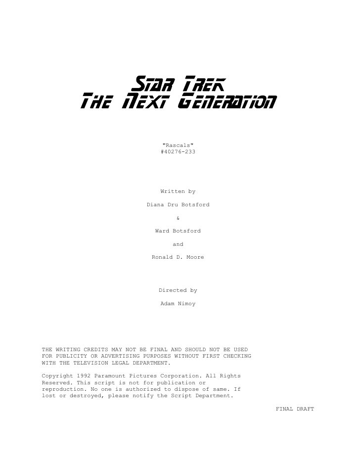 Star Trek: The Next Generation: 607: Rascals screenplay first page