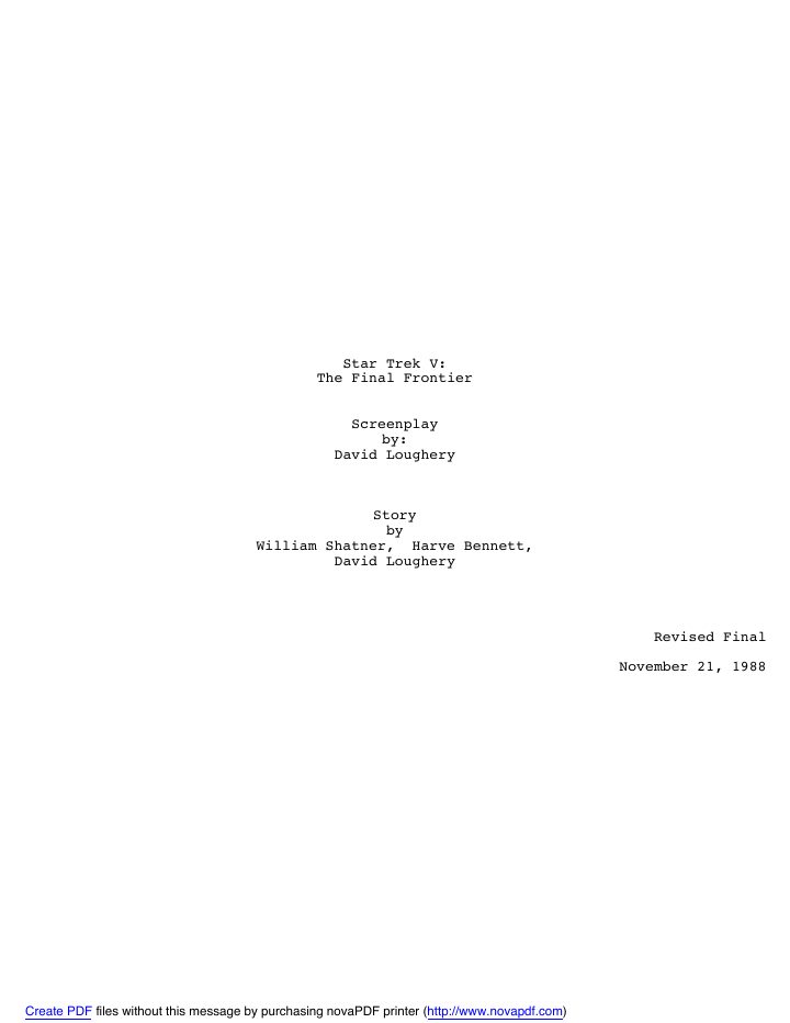 Star Trek V: The Final Frontier screenplay first page