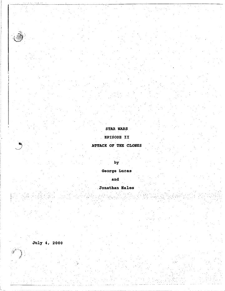 Star Wars: Episode II - Attack of the Clones screenplay first page