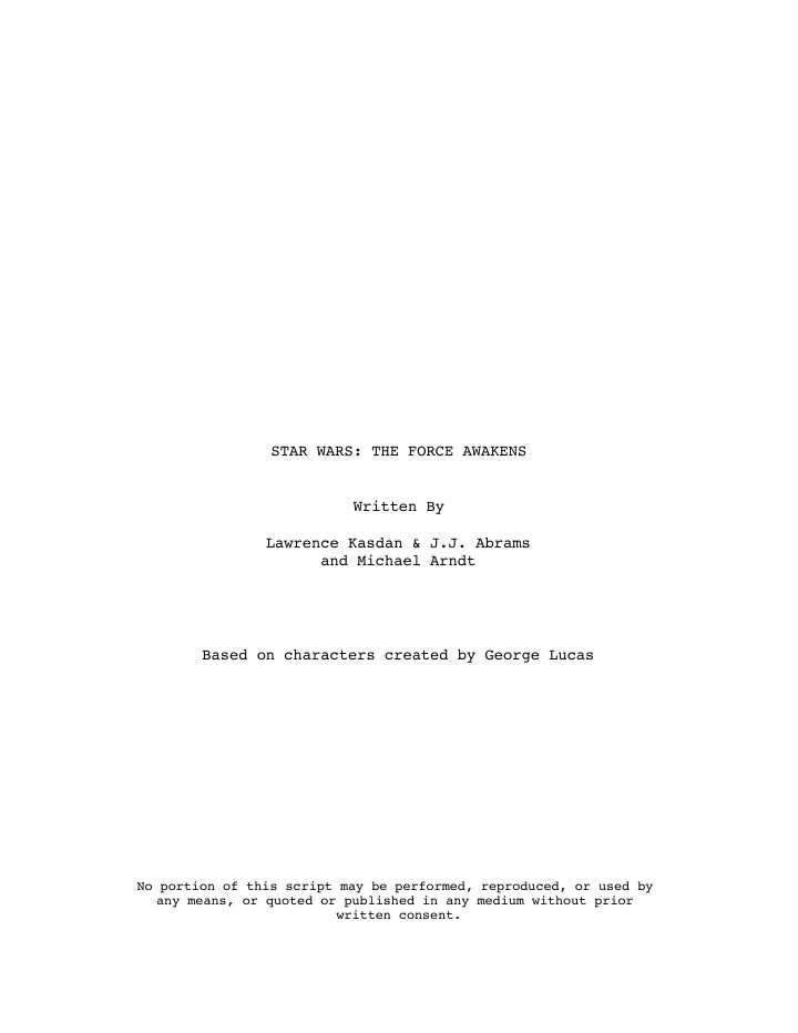 Star Wars: The Force Awakens screenplay first page