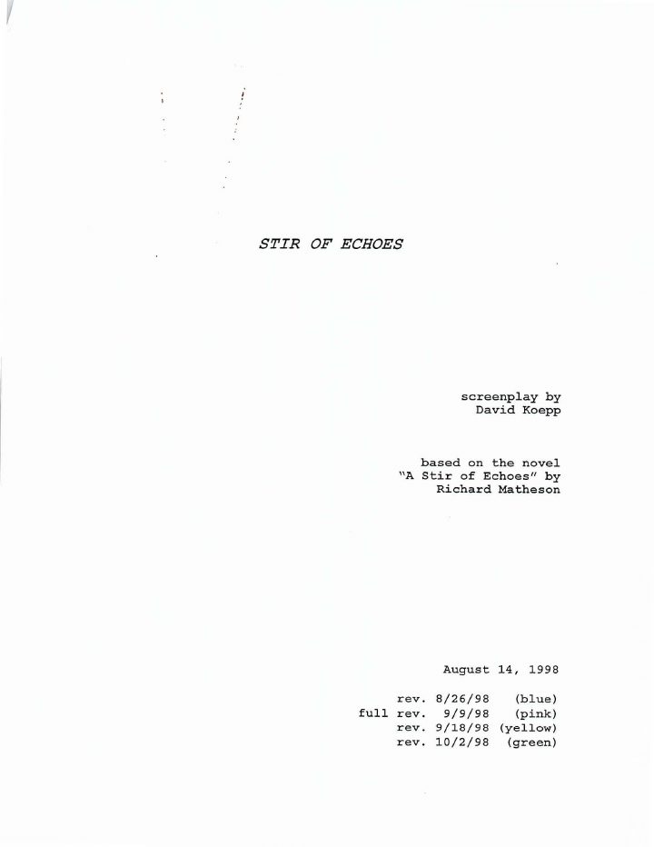 Stir of Echoes screenplay first page