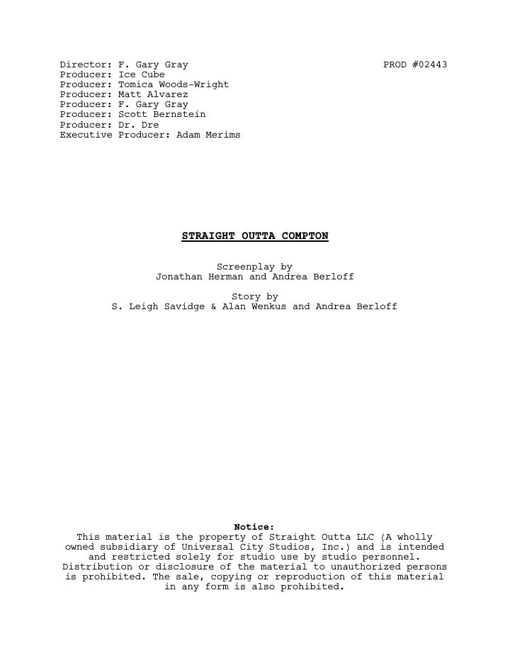 Straight Outta Compton screenplay first page