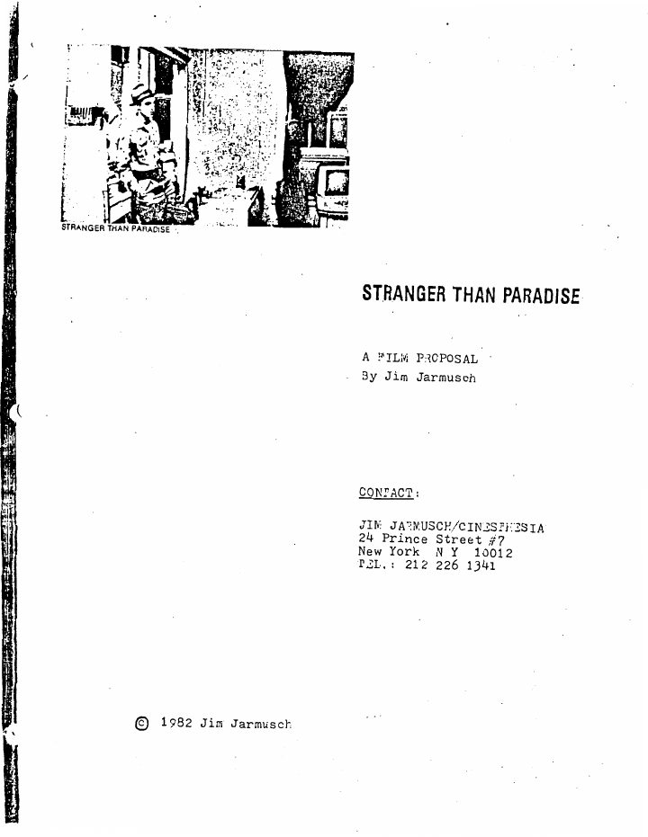 Stranger Than Paradise screenplay first page