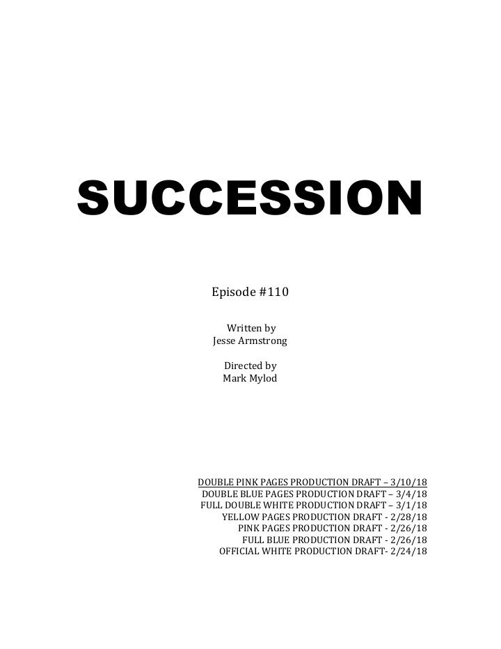 Succession: 110: Nobody is Ever Missing screenplay first page