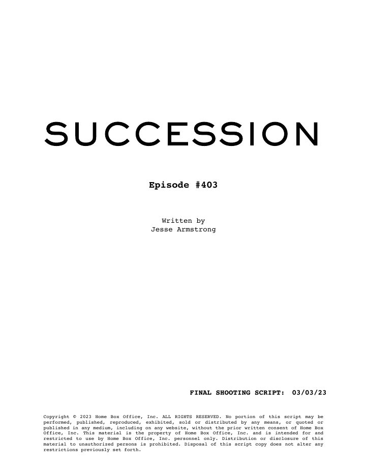 Succession: 403: Connor's Wedding screenplay first page