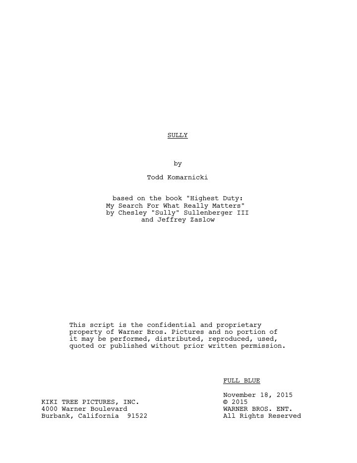 Sully screenplay first page