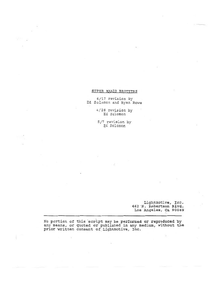 Super Mario Bros. screenplay first page